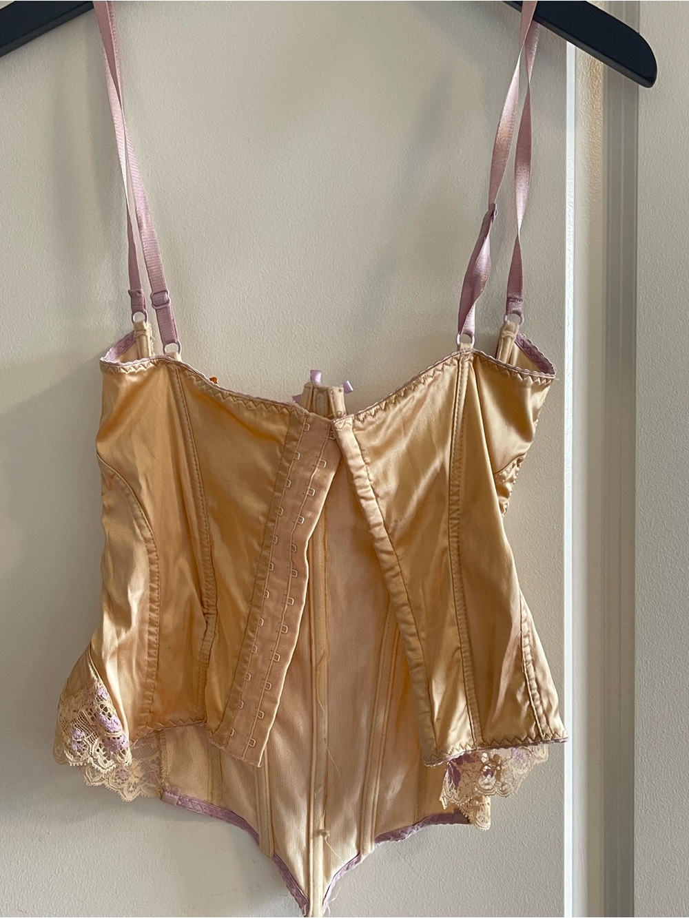 Vintage Roberto Cavalli Champagne Corset Bustier w Purple Lace - Picture 2 of 12